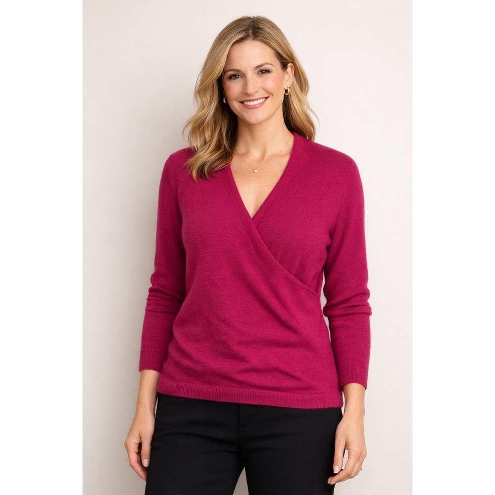 Talbots Pure Cashmere Wrap Sweater –‎ Fuchsia – Size L